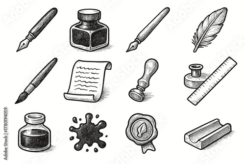 Tools nib blot pen writing calligraphy ink vector brush icon wax