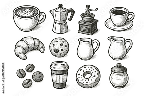Icon time vector pot cup jar icons coffee latte donut espresso jug