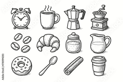 Vector essentials pot jar beans icon donut cinnamon jug icons coffee morning