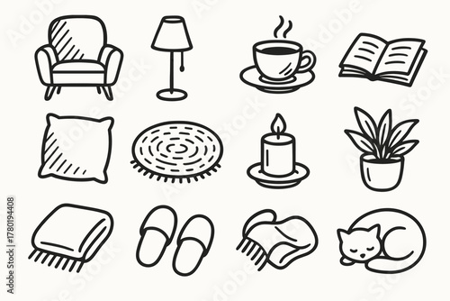 Plant vector room book peaceful cozy lamp setup rug chair icon icons
