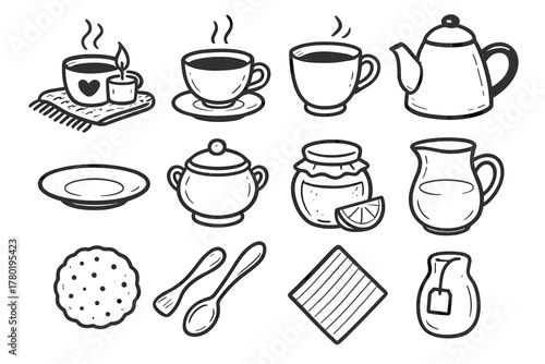 Icons kettle moment vector lemon time teaspoon jar tea icon bowl napkin