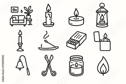 Vector tealight set flame candle candlelight lighter icon ambiance wick wax lantern