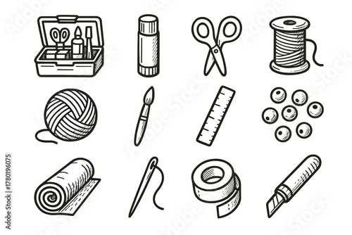 Vector icons icon fabric glue craft paintbrush knife supplies thread needle spool