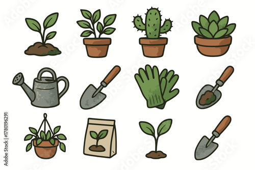 Trowel plant vector soil icons leaf garden herbs set shovel green scoop