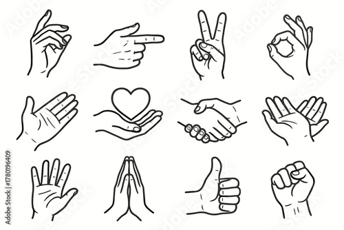 Artistic hands icon handshake palm fist hand waving gesture sign vector praying