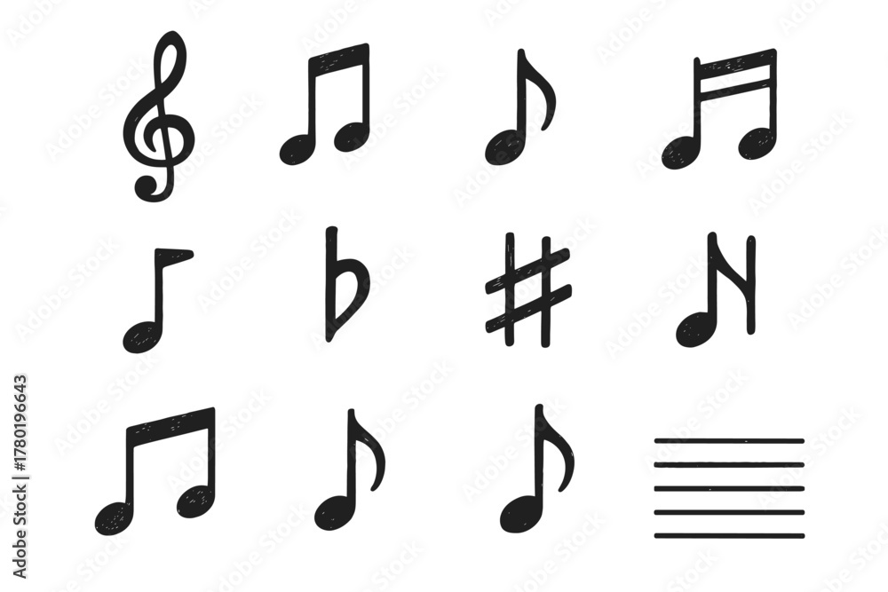 Obraz premium Modern vector sixteenth dotted music staff elements icon double note sign line