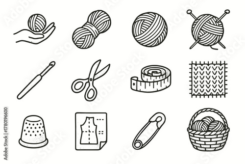 Measuring vector collection tape icon knitting skein yarn piece wool page fabric