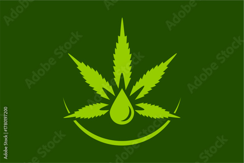 Green cannabis leaf with drop and smile symbol.