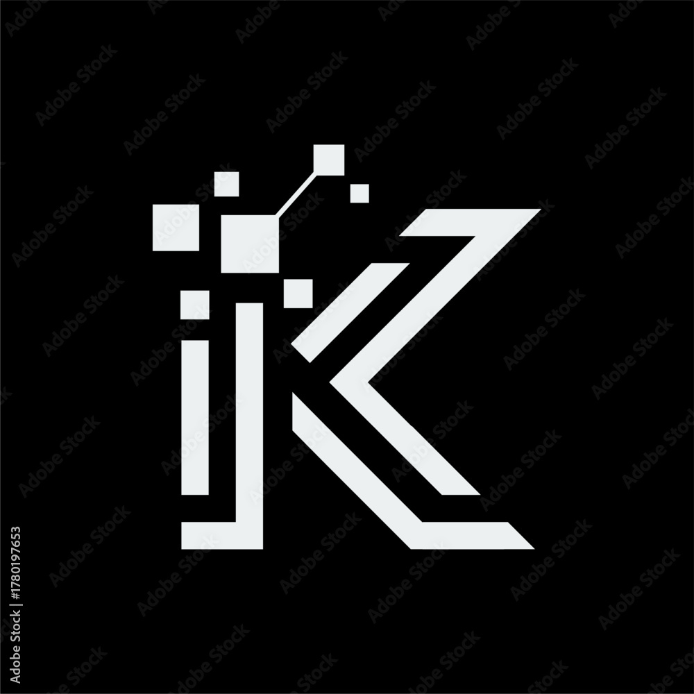 Fototapeta premium Modern digital letter K logo design icon concept.