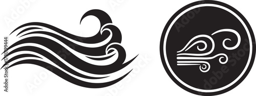 Abstract Black and White Water Waves and Wind Current Vector Icons