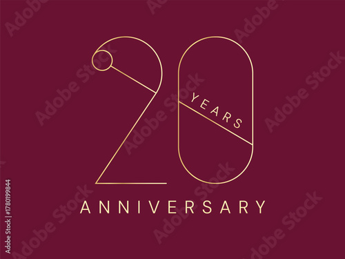 20th Anniversary luxury gold celebration with minimalist slim Lines numbers logo typography vector design concept. Twenty Years anniversary gold template for celebration event, business, greeting card