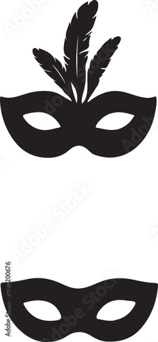 set of carnival mask silhouettes in bold black fill on a crisp white background.