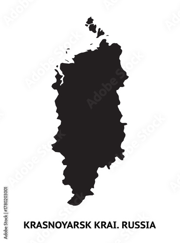 Map of Krasnoyarsk Krai. Russia. Black and white silhouette isolated on white background. Illustration.