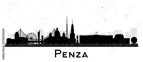 Penza Russia city skyline silhouette with black buildings isolated on white. Penza cityscape with landmarks. Business travel and tourism concept with modern and historic architecture.