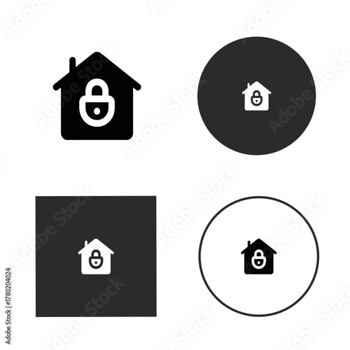 Lockdown icon set a collection of four different styles of lock house icons, including a basic house, circle, square, and outline version
