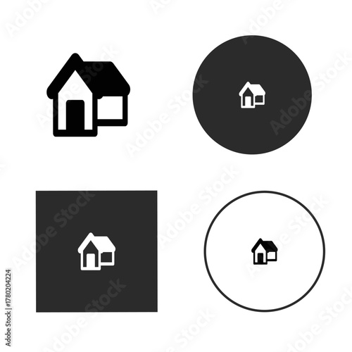 House icon set with different styles, including filled, circle, and square shapes perfect for real estate, home, and architecture designs