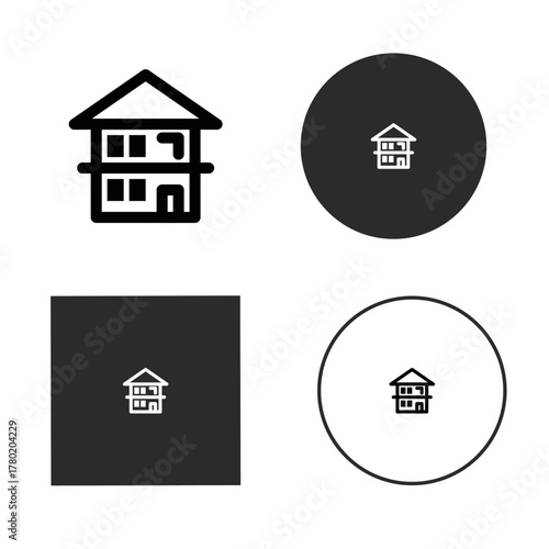 House icon set with different styles, including line, circle, and square shapes perfect for real estate, home, and architecture designs