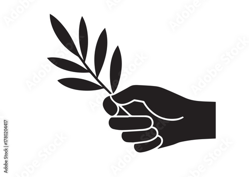 Olive branch in hand icon, Olive branch in hand solid vector