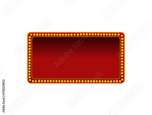 Retro glowing red light bulb frame design for theater or casino advertisement isolated on transparent background
