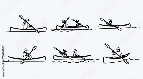 Hand Drawn Canoeing Kayaking Line Art Illustration Background Pattern Design Element