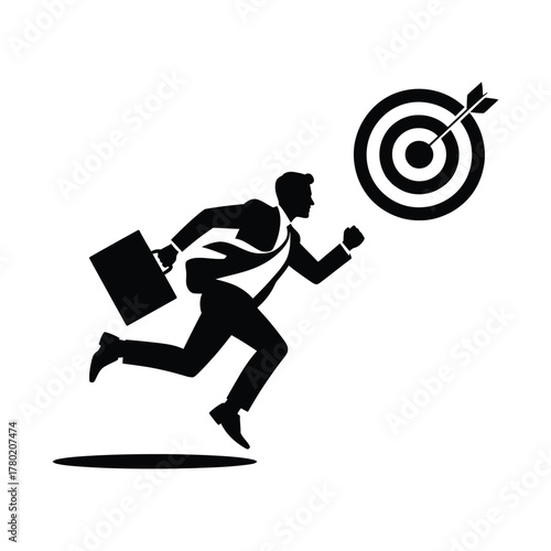 Businessman running towards a target with an arrow
