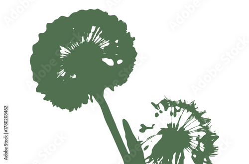 Minimalist Green Dandelion Silhouette Floral Art