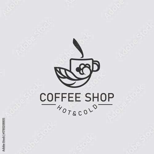 Coffee Shop logo line art illustration design template