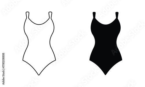 Woman Swimming Suit icon. Swimsuit fashion woman summer dress clothes icon. Swimming suit vector icon. Vector illustration of silhouettes of modern swimsuits and womens underwear. Bikini for girls.