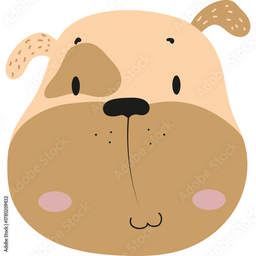 Charming Cartoon Dog Face with Tan and Brown Colors and Cute Pink Cheeks on a Transparent Background