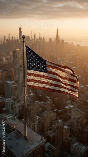 American Flag in the Citysc...