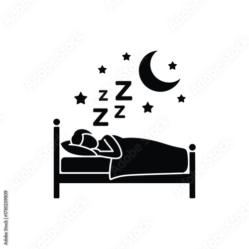 Person sleeping peacefully in bed under a starry night sky