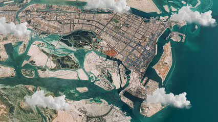 Fotobehang Abu Dhabi Satellietkaart Abu Dhabi met wolken  © Mrashad