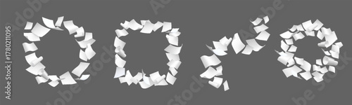 White papers flying in air, realistic vector set of different throw paper sheets pile groups, scattered document, letter