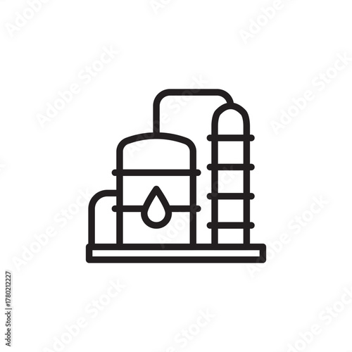 Refinery icon symbolizing petrochemical processing and separation, representing modern energy manufacturing, specialized oil and gas engineering, and controlled fuel production systems.