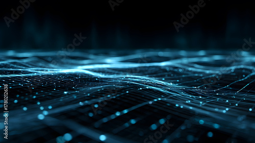 Glowing blue tech grid on a dark background, giving a high-tech digital interface feel.