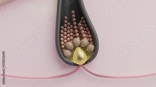 Hair serum stimulating dermal papilla to activate hair matrix cells for strong growth and regrowth 3D animation