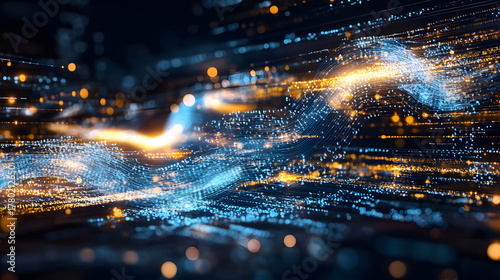 Glowing blue tech grid on a dark background, giving a high-tech digital interface feel.