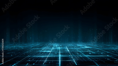 Glowing blue tech grid on a dark background, giving a high-tech digital interface feel.