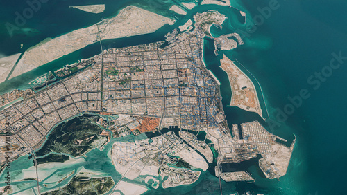 Fototapeta Naklejka Na Ścianę i Meble -  Abu Dhabi, UAE 3D Satellite Map of City and Island Districts