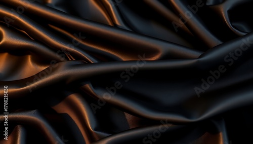 Close-up of luxurious black satin fabric with elegant folds and highlights.