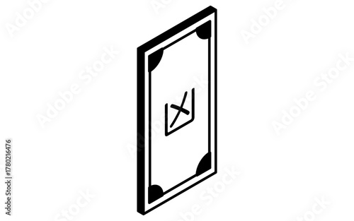 イベントアイコン、おみくじ、凶のシンプルなアイソメトリックイラスト、白黒