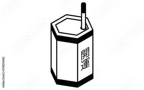 イベントアイコン、おみくじでハズレを引いたシンプルなアイソメトリックイラスト、白黒