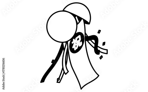 イベントアイコン、お祝いの垂れ幕つきのくす玉のシンプルなアイソメトリックイラスト、白黒