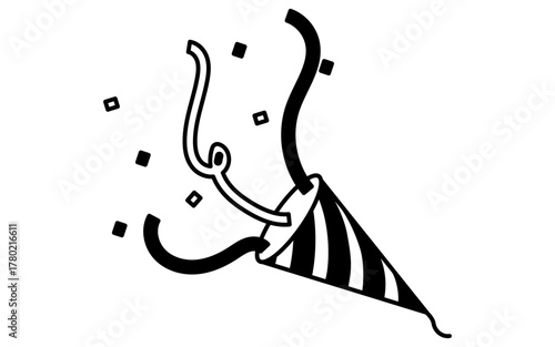 イベントアイコン、パーティクラッカーのシンプルなアイソメトリックイラスト、白黒