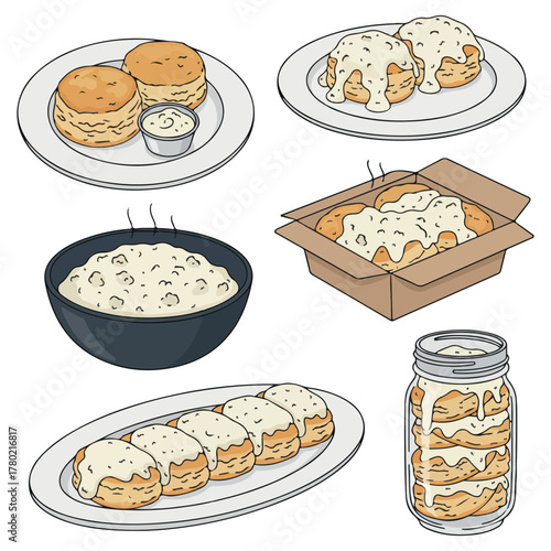 Biscuits & Gravy  Vector. Biscuits & Gravy Vector bundle. Biscuits & Gravy vector, illustration, lineart, clipart 