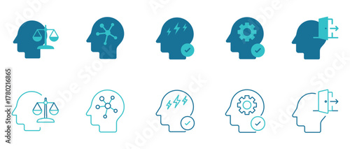 Neuro Balance icon set. Depression, emotion, therapy, support, mindset. Vector and illustrator