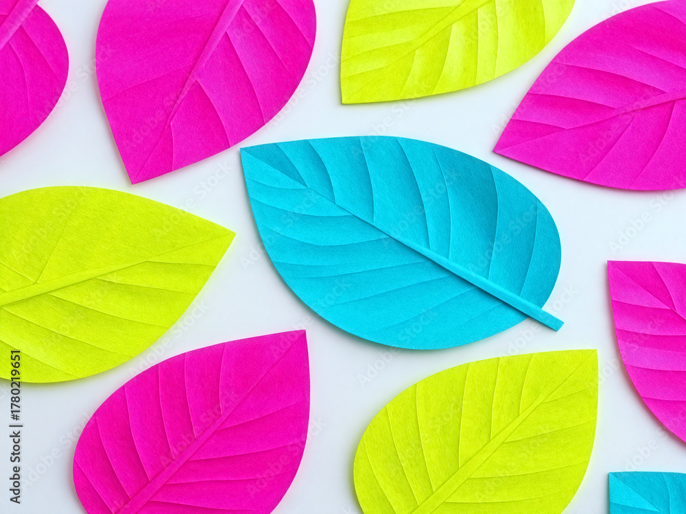 Obraz premium Collection of tropical leaves,foliage plant in blue color with space background, colorful leaves neon