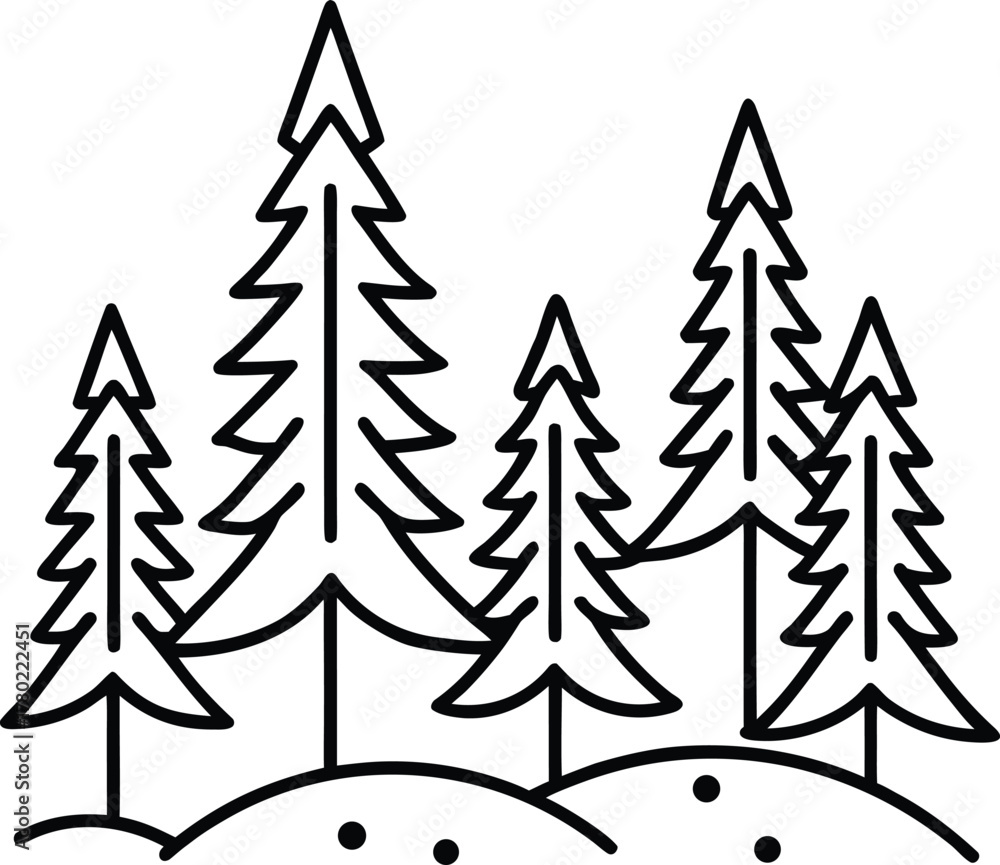 Obraz premium Minimalist line art black forest scene with pine trees