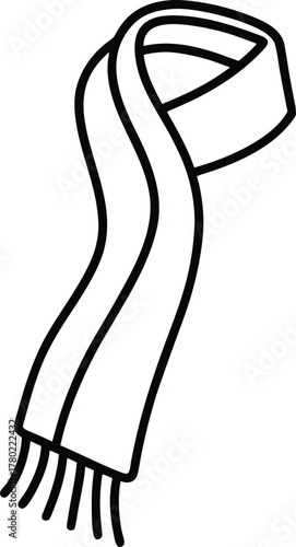 Black line art of a winter scarf with fringe clothing 1