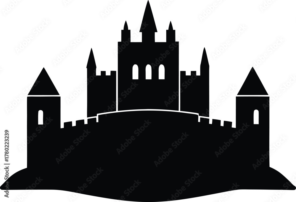 Obraz premium Irish Castle Silhouette Black Vector Medieval Fortress Design 2